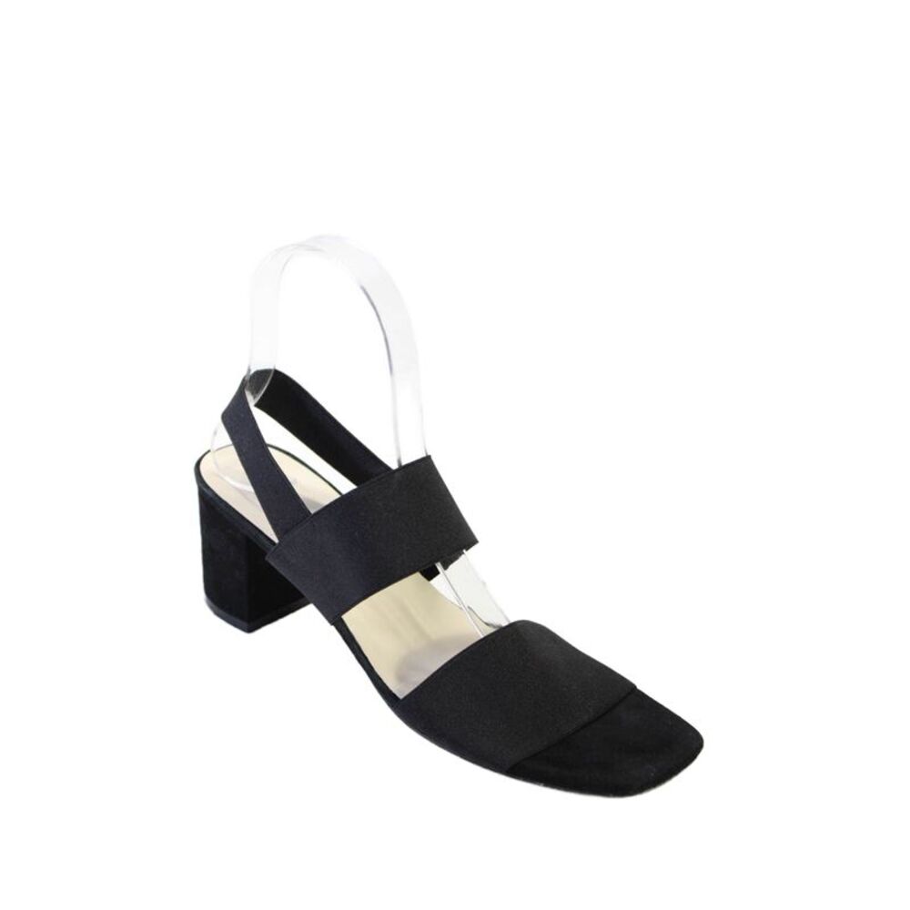 Carmen Salas Womens Elastic Open Toe Ankle Strap Block Heels Black Size EUR 39